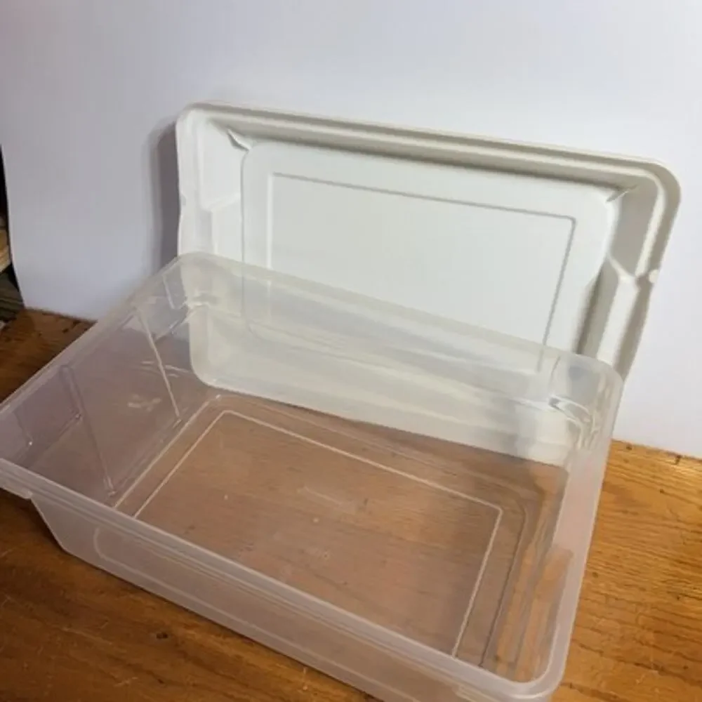 Vtg Rubbermaid High Hi Top 0135 Storage Box Tote Clear White Container Plastic